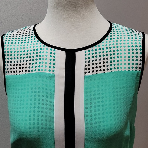 HALOGEN SMALL SLEEVELESS TOP POLK DOT MIX PRINT ZIP UP BACK MINIMALIST BLOUSE - Picture 2 of 11